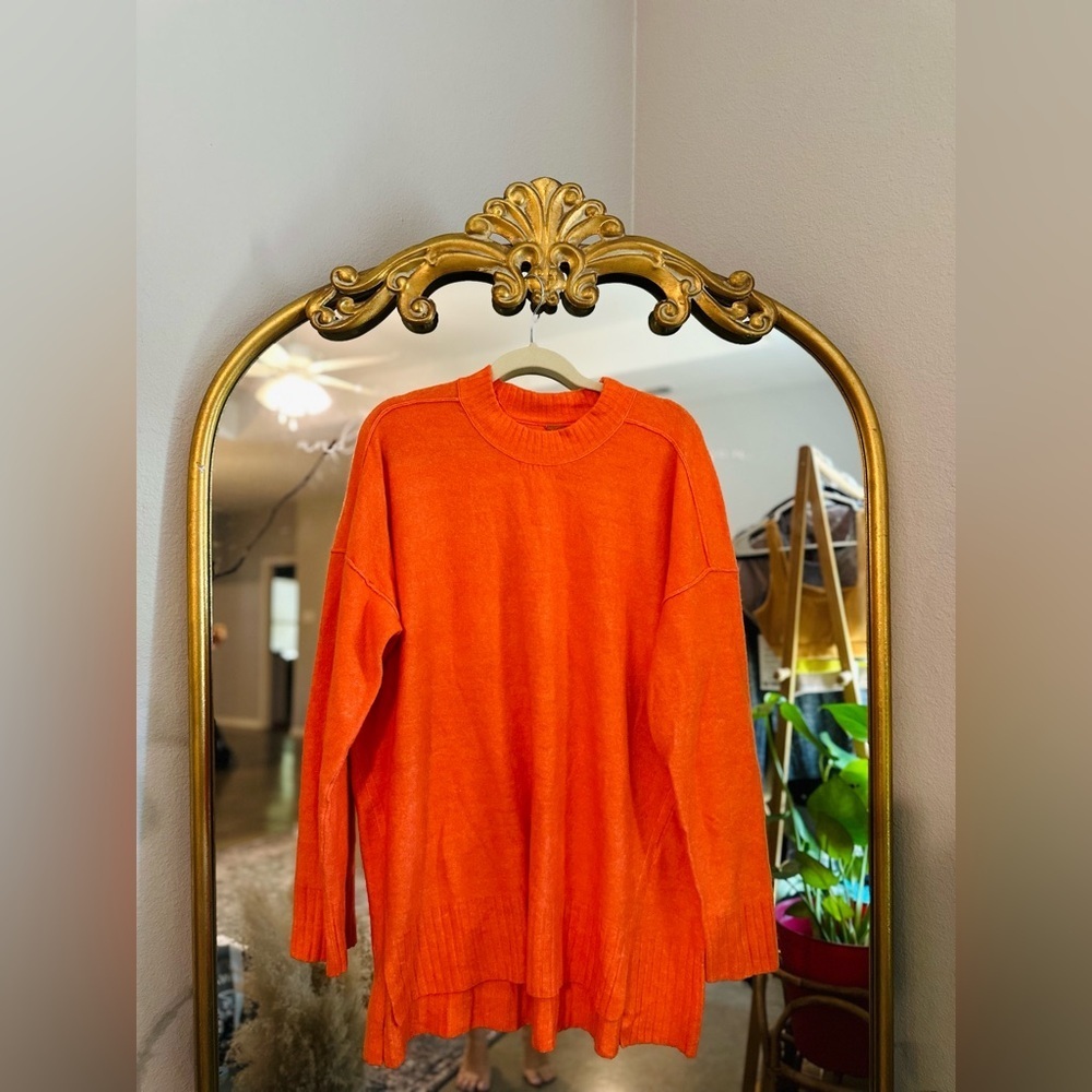 Free people phoebe orange pullover tunic sweater large - Picture 2 of 2